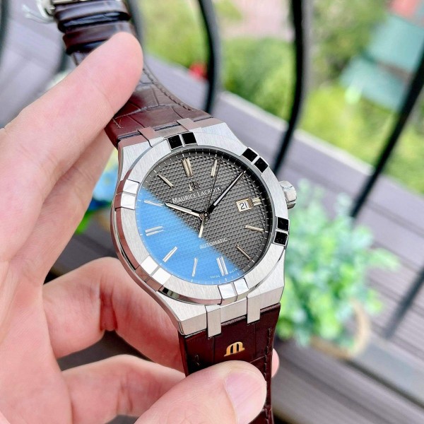 ĐỒNG HỒ NAM MAURICE LACROIX AIKON AUTOMATIC BLACK DIAL BROWN LEATHER  AI6008-SS001-331-1