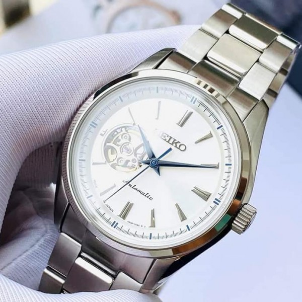 ĐỒNG HỒ NAM SEIKO AUTOMATIC OPEN HEART SILVER DIAL SARY051